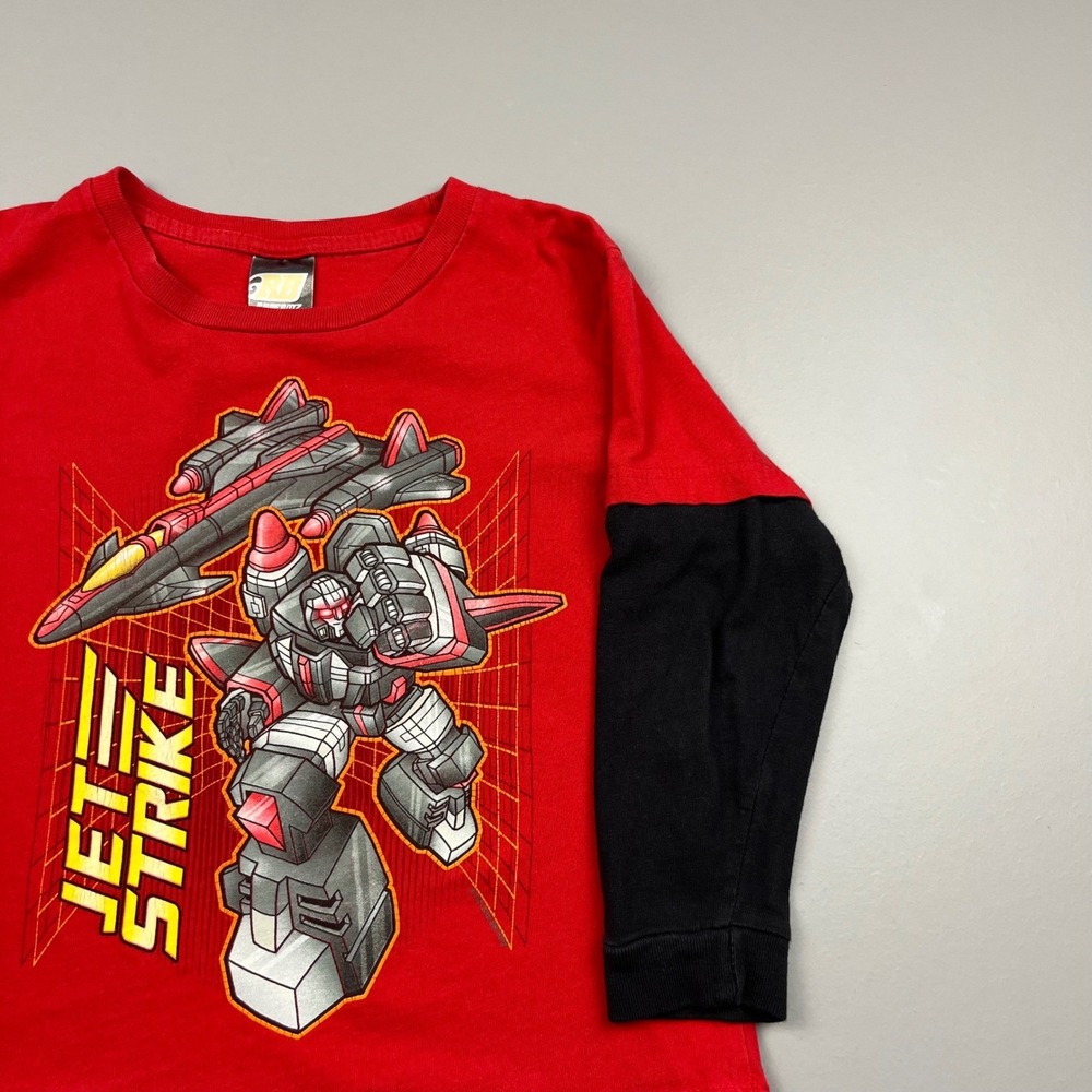 VTG RudeBoyz Jet Strike Shirt Kids S 6/7 Red Black Robot Mecha Long Sleeve Tee